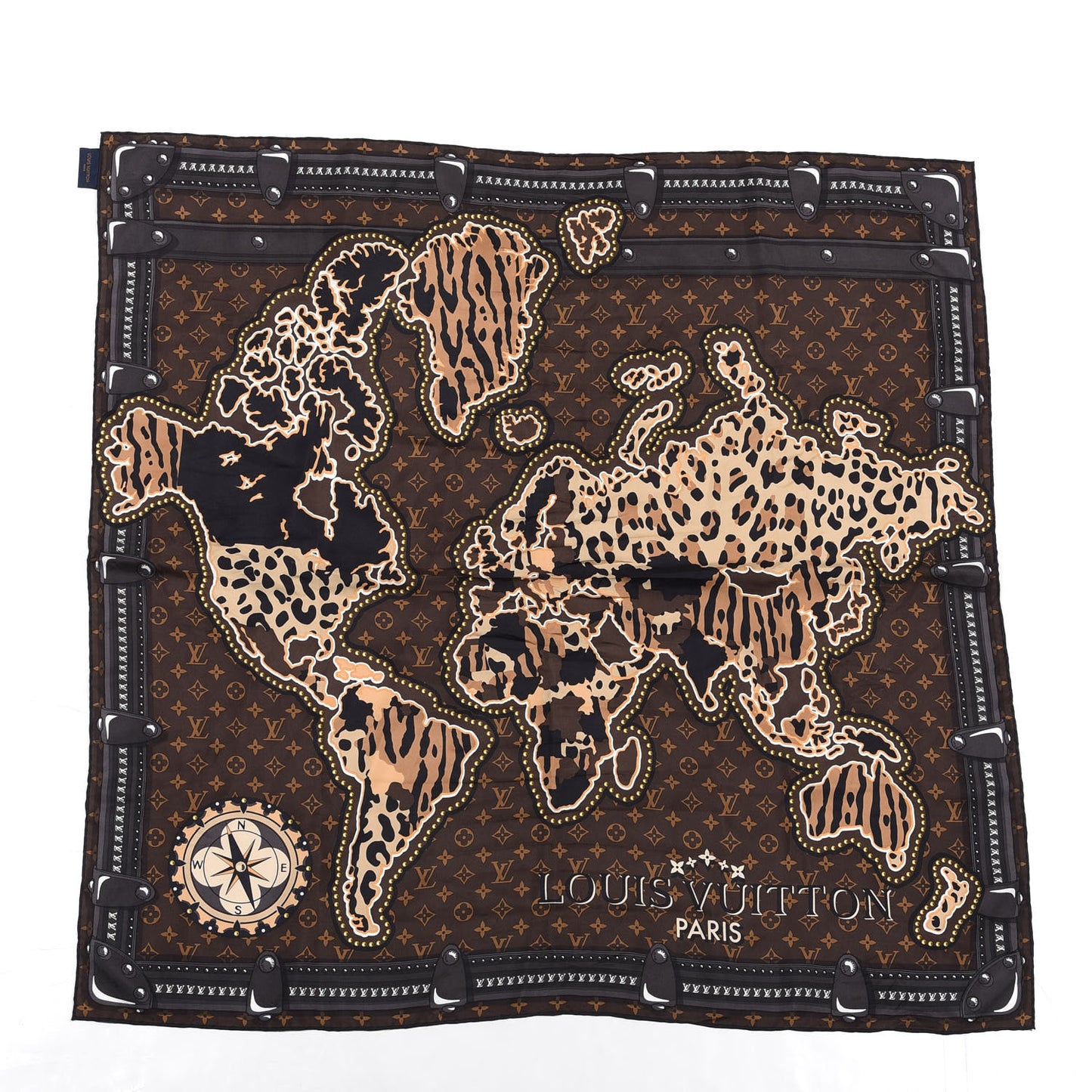 Silk Monogram LV World Square Scarf Brown