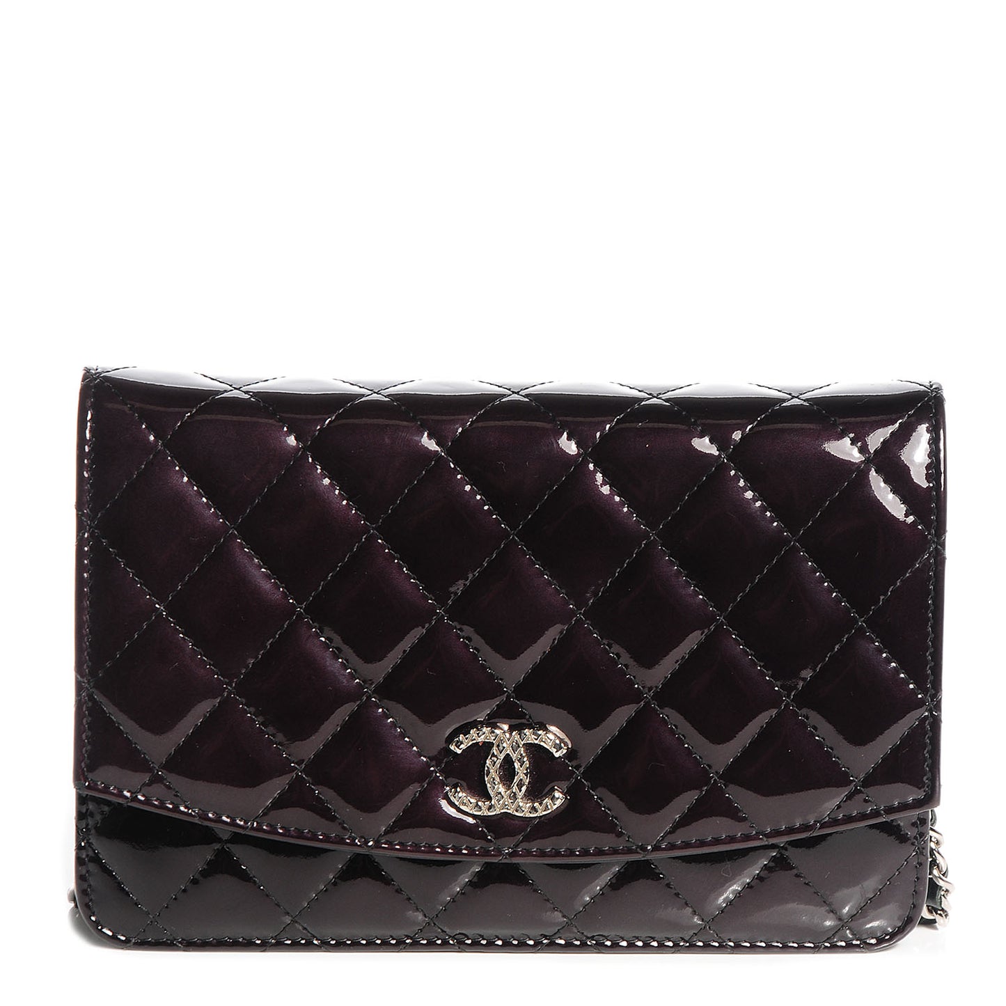 Patent Quilted Brilliant Wallet On Chain WOC Bordeaux Clair