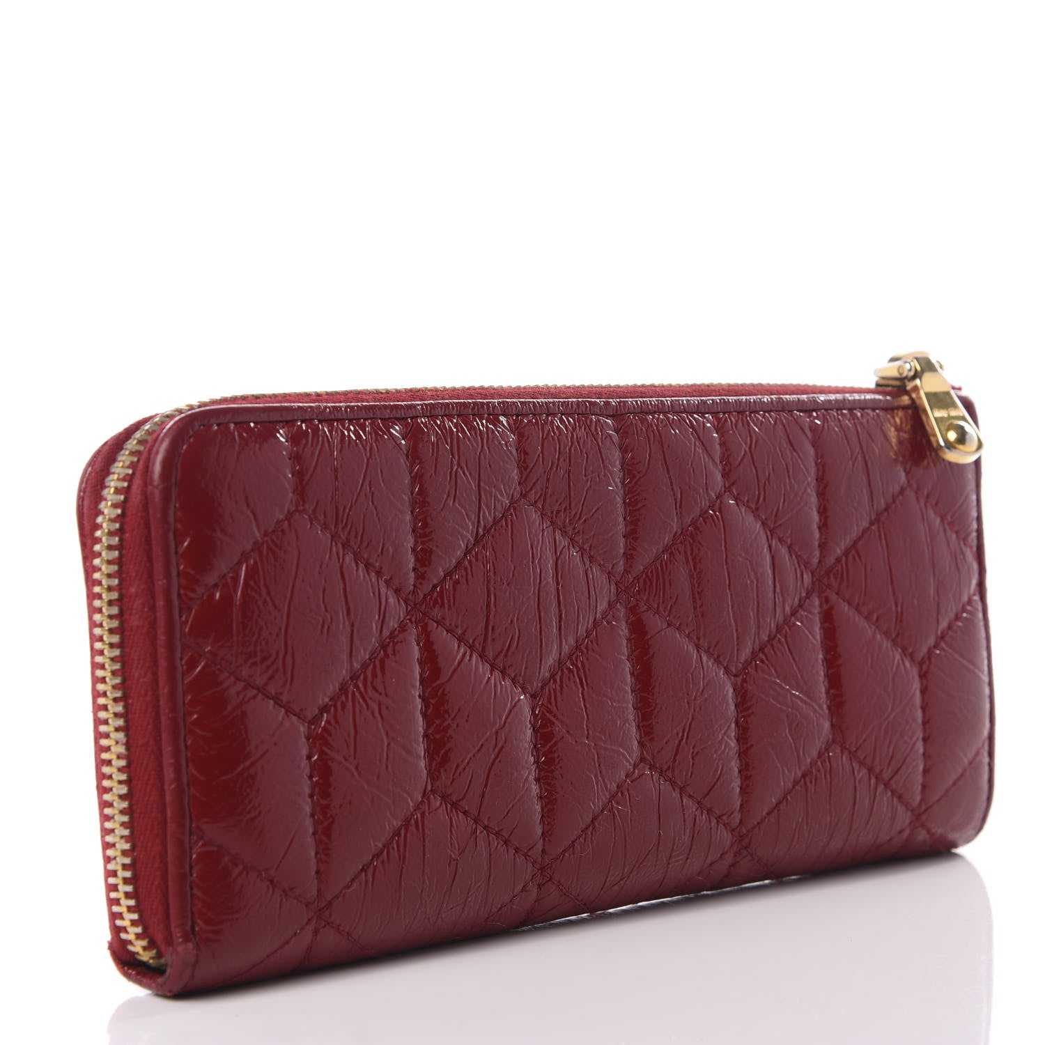 Miu Miu Patent Quilted Zip Around Wallet Burgundy 2 of 7