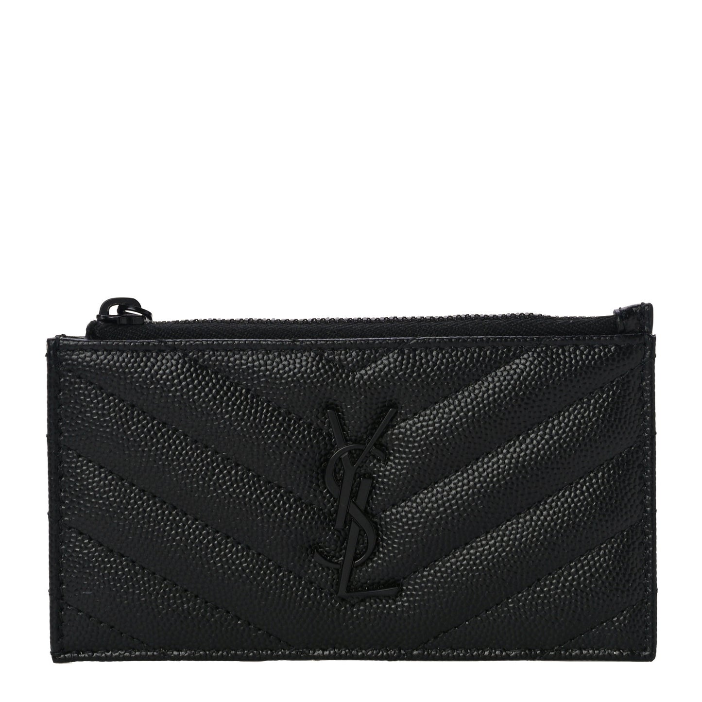 Grain De Poudre Matelasse Chevron Monogram Fragments Zippered Card Case Black
