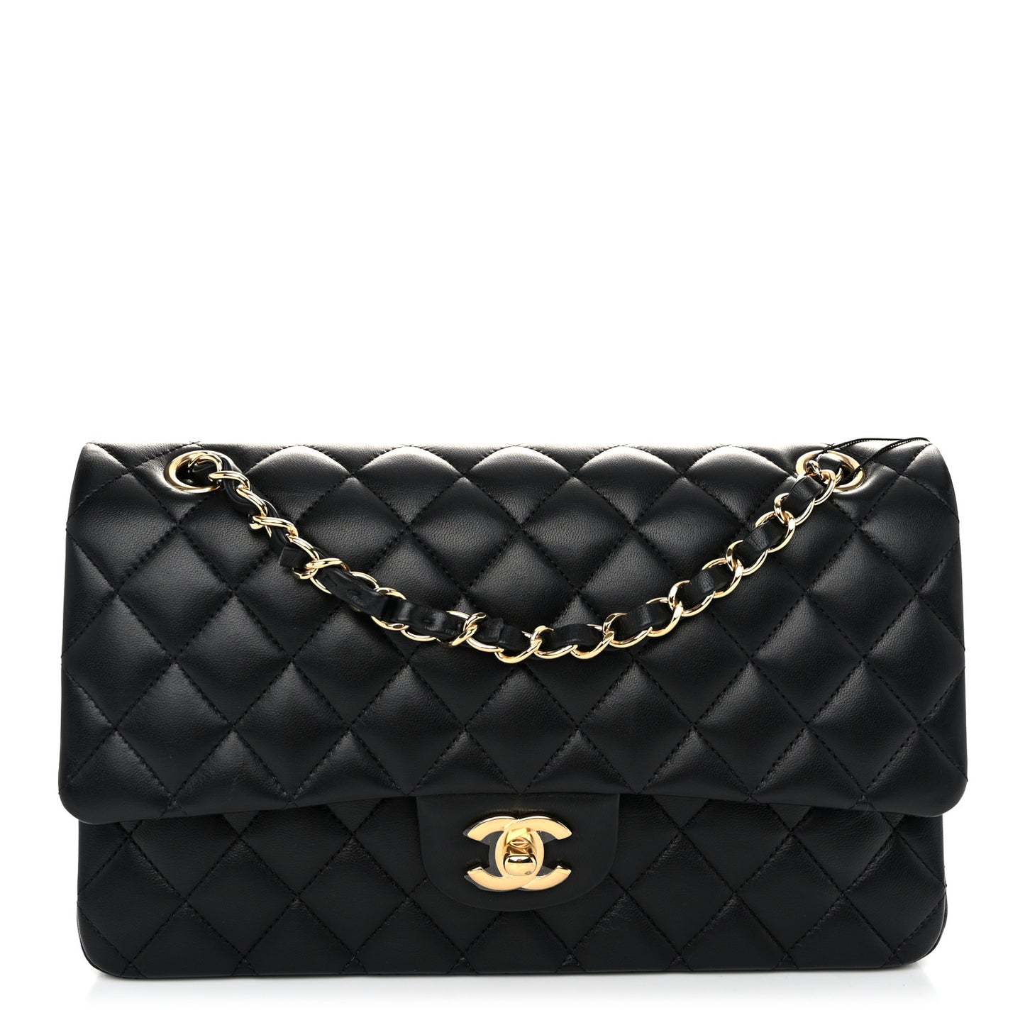 Lambskin Quilted Medium Double Flap Black