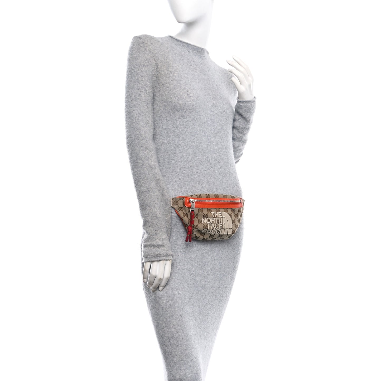 X THE NORTH FACE Monogram Textured Dollar Calfskin Embroidered Belt Bag Beige Ebony Mystic White Deep Orange