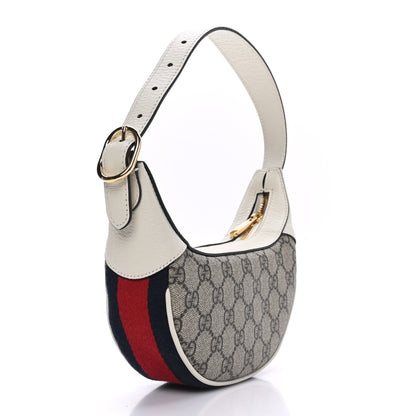 Gucci GG Supreme Monogram Textured Dollar Calfskin Web Mini Ophidia Half Moon Hobo Beige Ebony Mystic White 3 of 8