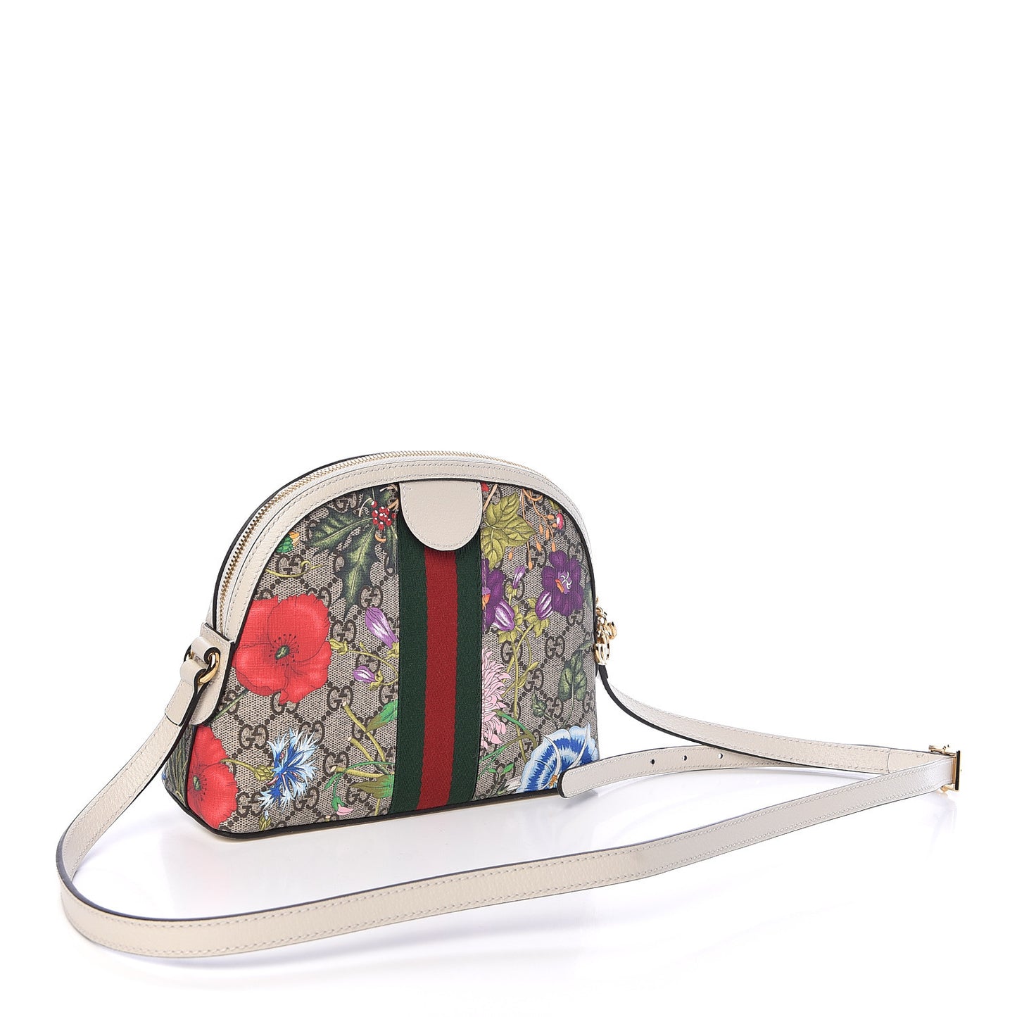 GG Supreme Monogram Flora Web GG Small Ophidia Dome Shoulder Bag White