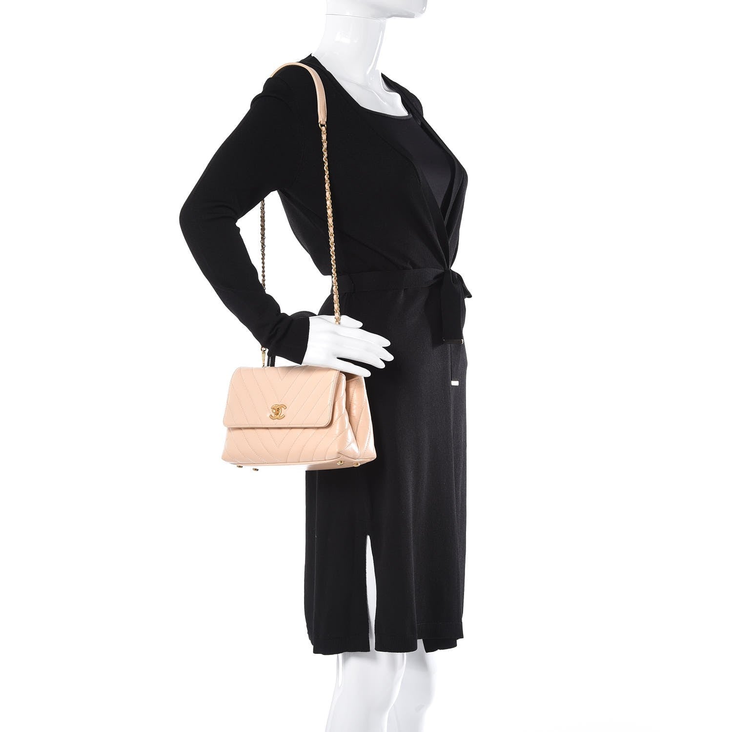 Chanel Calfskin Lizard Chevron Quilted Mini Coco Handle Flap Beige 2 of 8