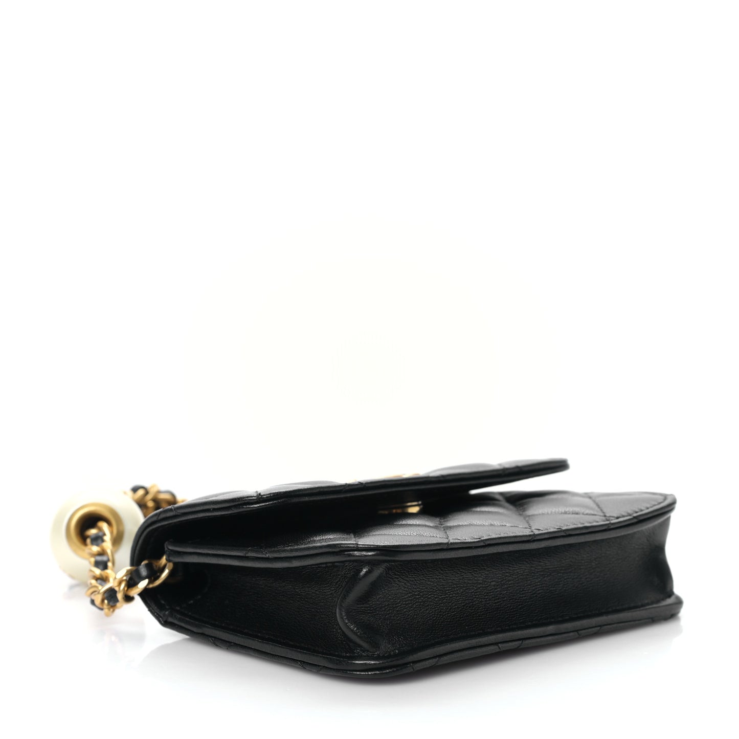 Lambskin Quilted Maxi Pearl Clutch With Chain Black