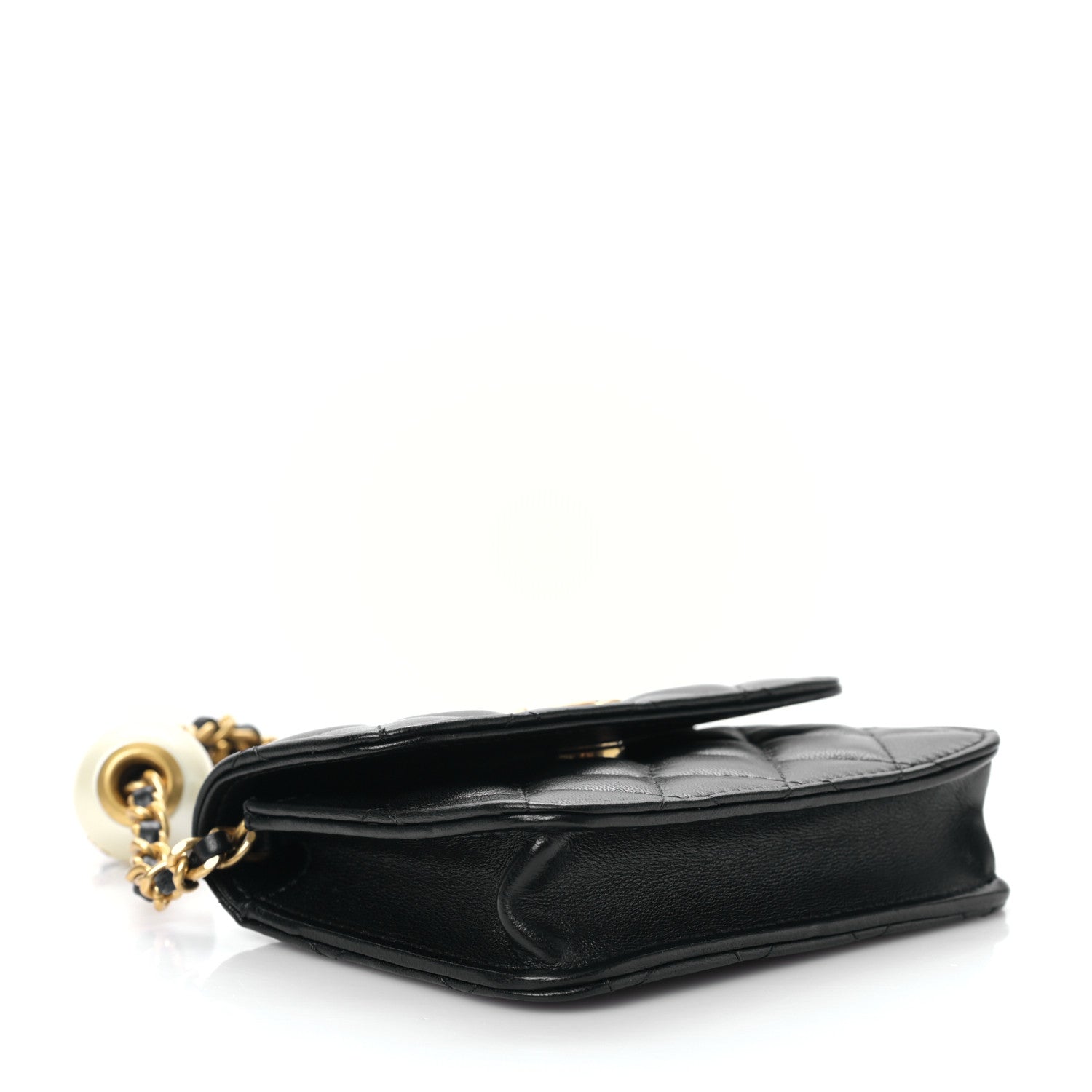 Chanel Lambskin Quilted Maxi Pearl Clutch With Chain Black 4 of 10