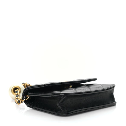 Chanel Lambskin Quilted Maxi Pearl Clutch With Chain Black 4 of 10