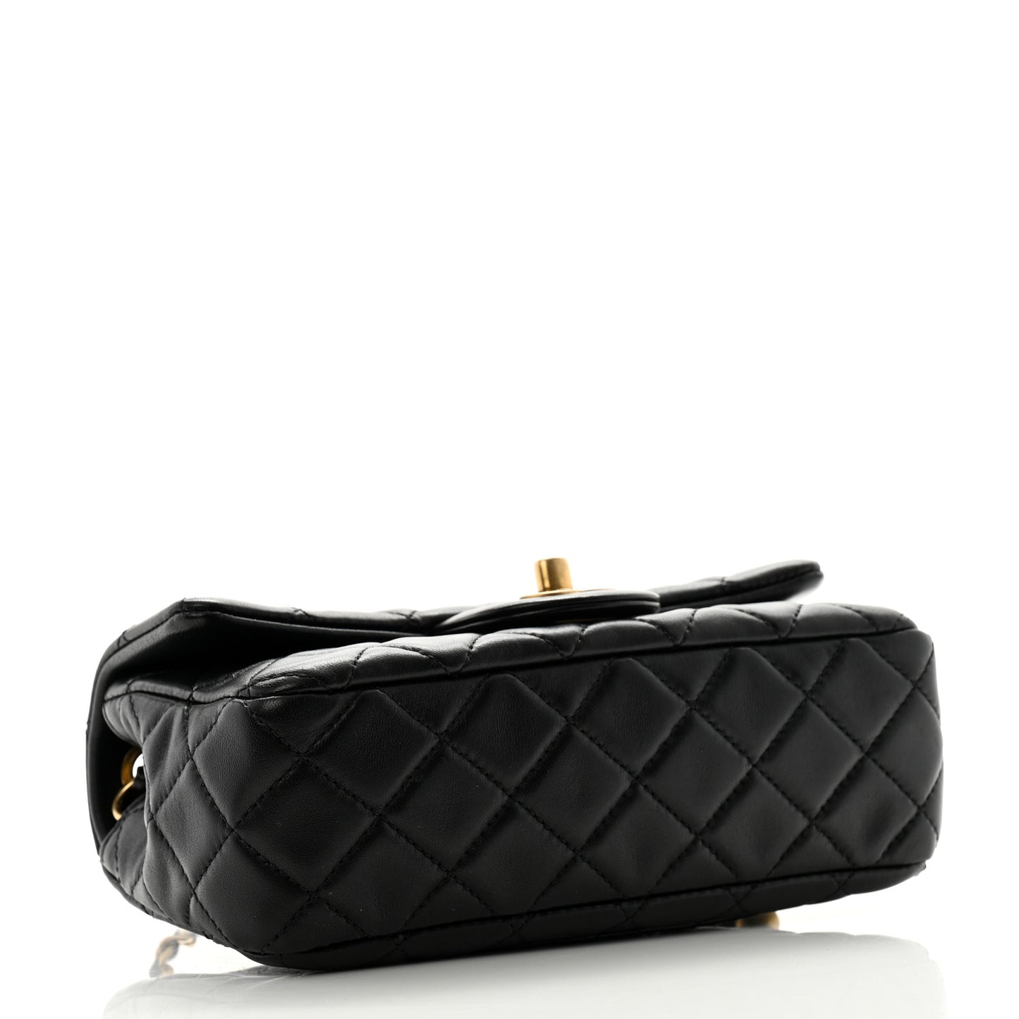 Lambskin Quilted Mini Rectangular Pearl Crush Flap Black