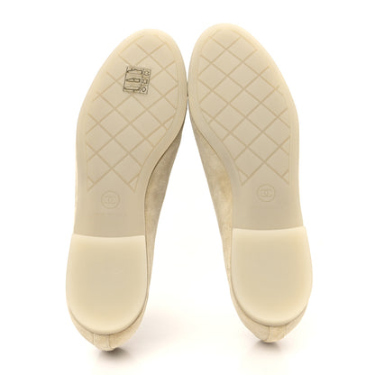 Chanel Suede Cap Toe CC Ballerina Flats 36.5 Light Yellow Gray 6 of 9