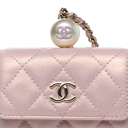 Chanel Iridescent Caviar Quilted Pearl On Top Coin Purse With Chain Light Pink 11 of 12