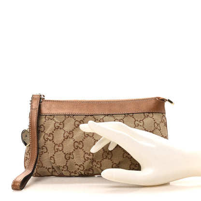 Gucci Crystal GG Monogram Metallic Calfskin Hearts Wristlet Bronze 2 of 8