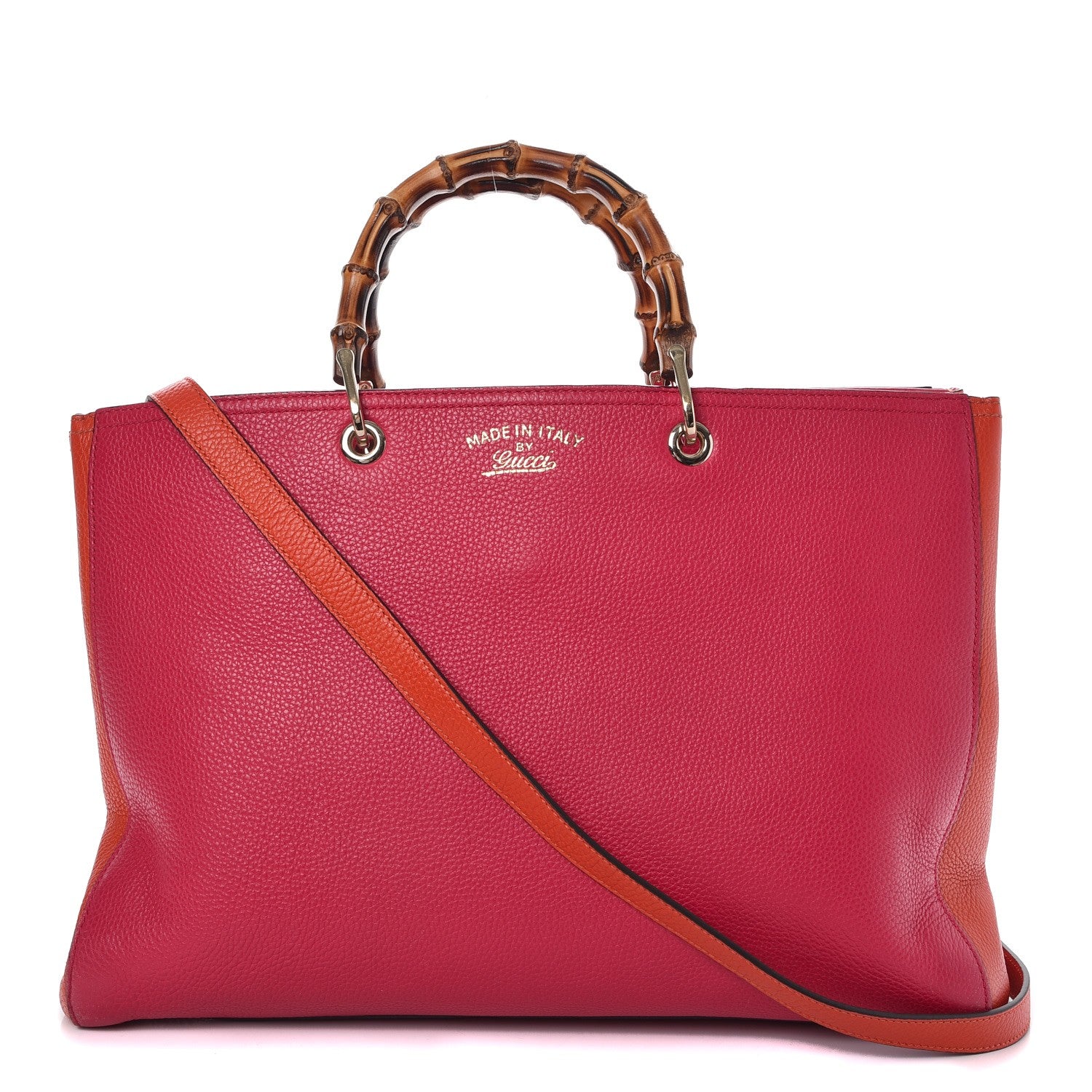 Gucci Calfskin Large Bamboo Shopper Tote Orange Fuchsia 1 of 15