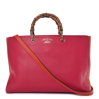 Gucci Calfskin Large Bamboo Shopper Tote Orange Fuchsia 1 of 15