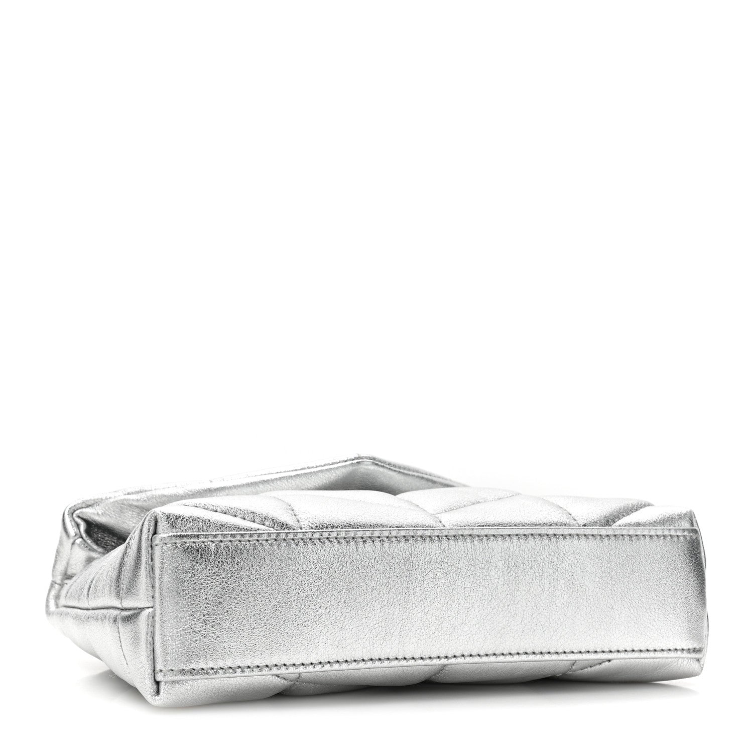 Saint Laurent Metallic Lambskin Monogram Loulou Puffer Pouch Clutch Silver 5 of 13