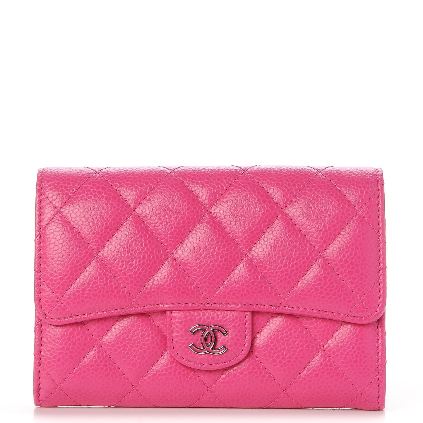 Caviar Quilted Small Flap Wallet Pink