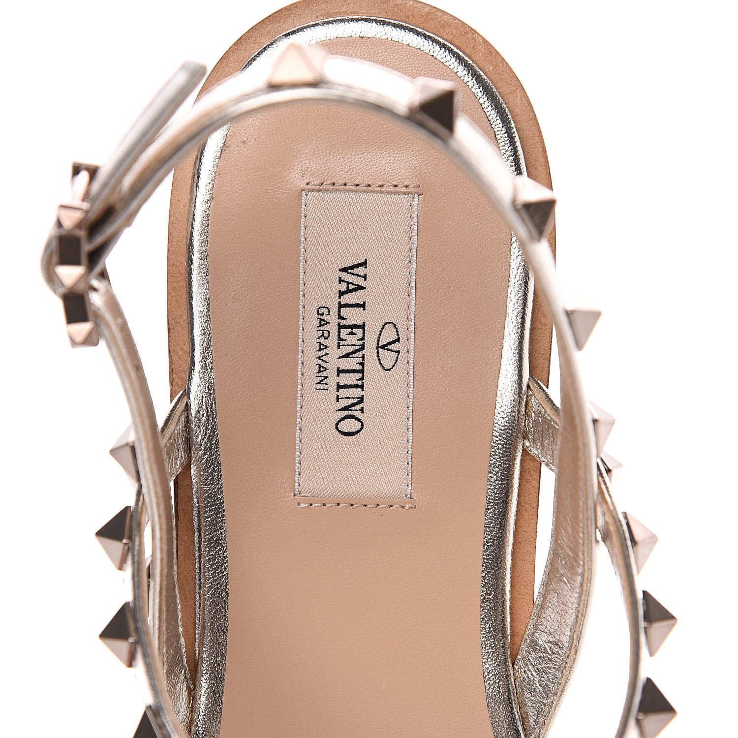 Valentino Garavani Metallic Nappa Rockstud Slingback Flat Thong Sandals 39.5 Skin 6 of 9