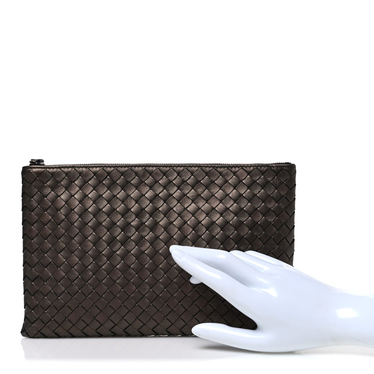 Metallic Nappa Intrecciato Zip Pouch Bronze