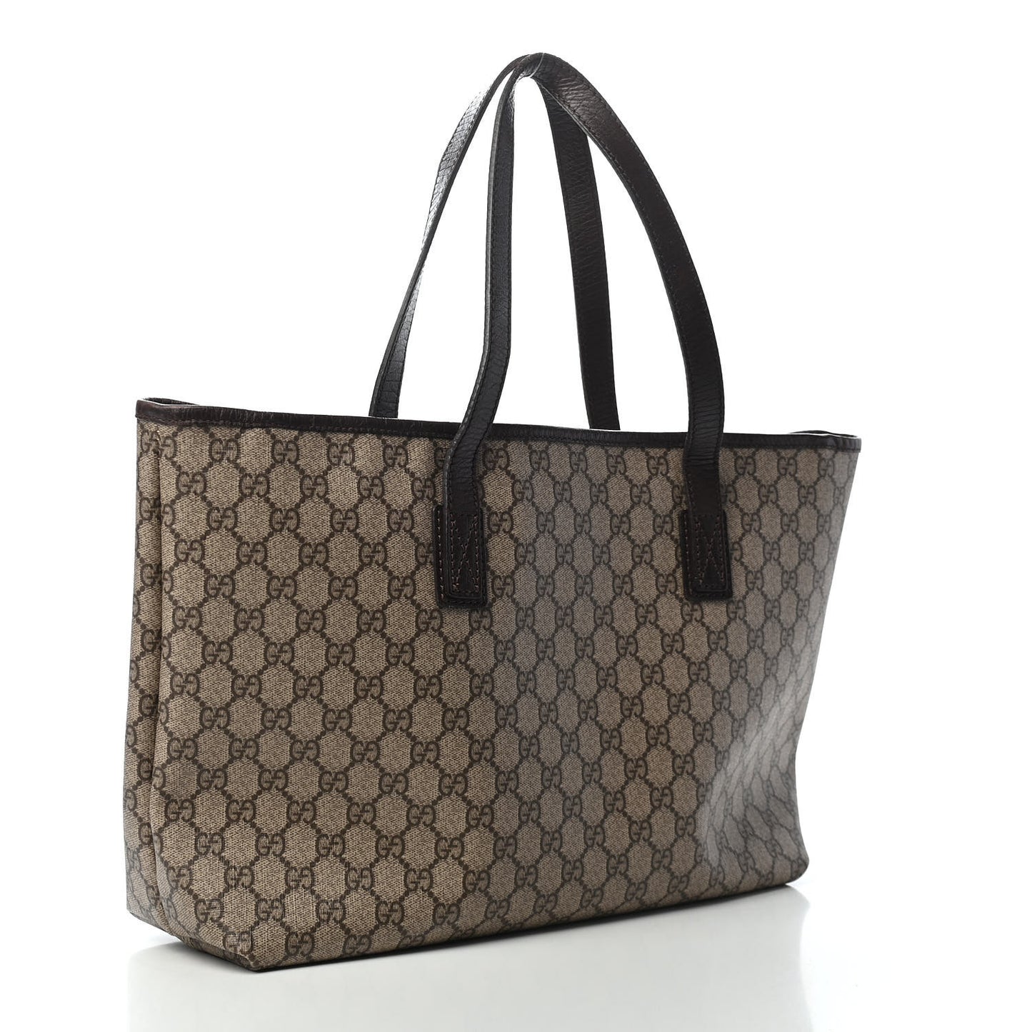 GG Supreme Monogram Medium Zippered Shopping Tote Dark Brown