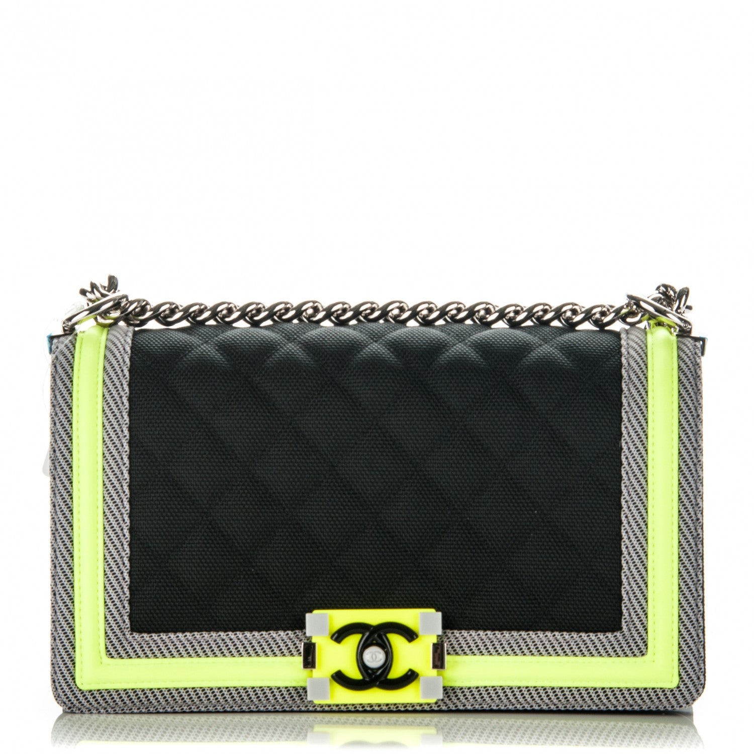 Chanel Canvas Quilted Medium Fluo Boy Flap Black Grey Yellow 1 of 7