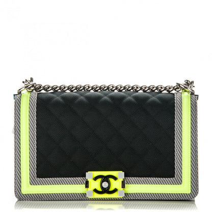 Chanel Canvas Quilted Medium Fluo Boy Flap Black Grey Yellow 1 of 7