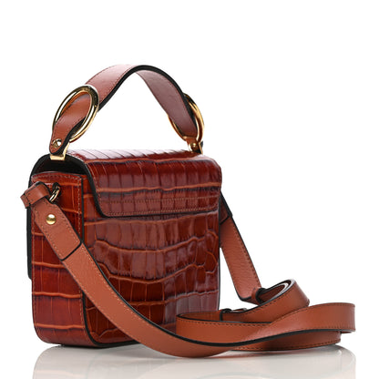 Chloe Calfskin Crocodile Embossed Mini C Double Carry Chestnut Brown 3 of 15