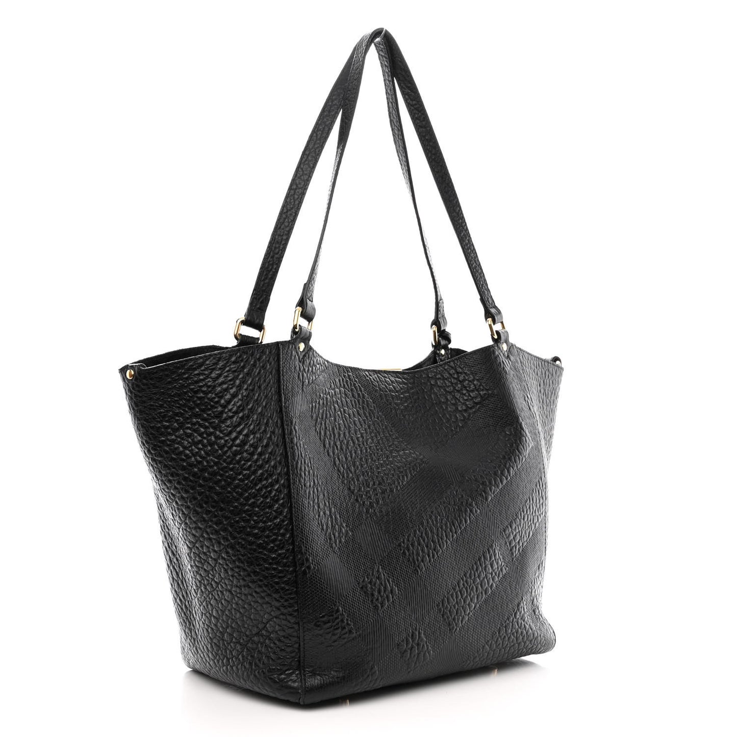 Signature Grain Calfskin Check Embossed Small Canterbury Tote Black