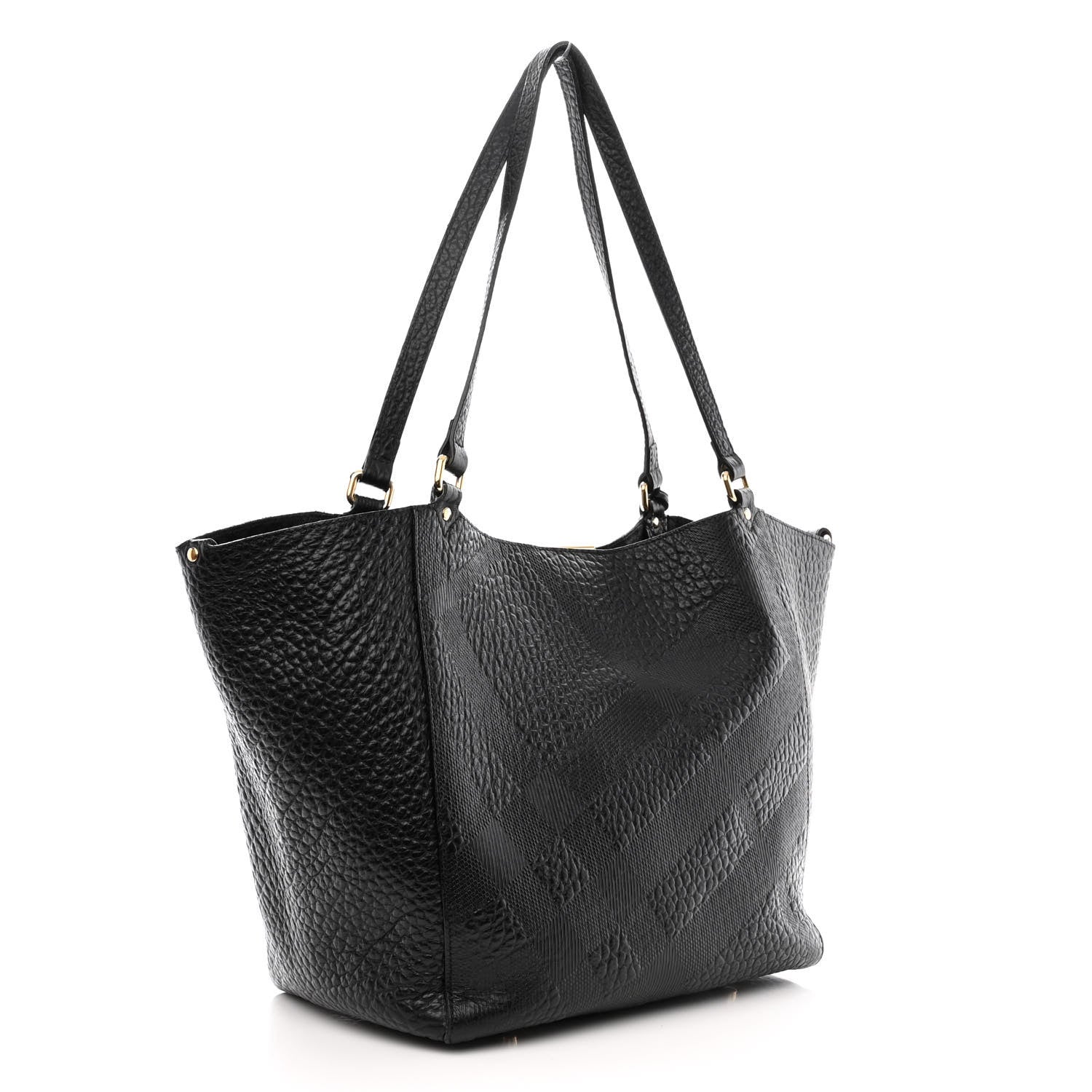Burberry Signature Grain Calfskin Check Embossed Small Canterbury Tote Black 4 of 11