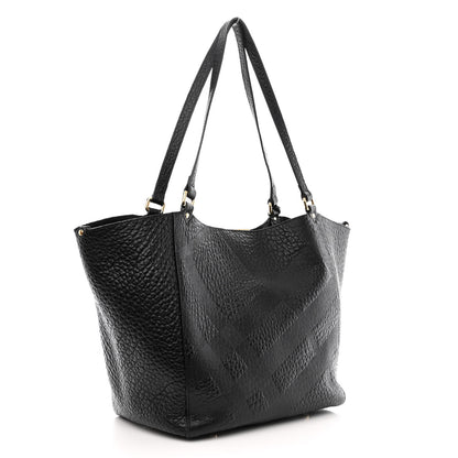 Burberry Signature Grain Calfskin Check Embossed Small Canterbury Tote Black 4 of 11