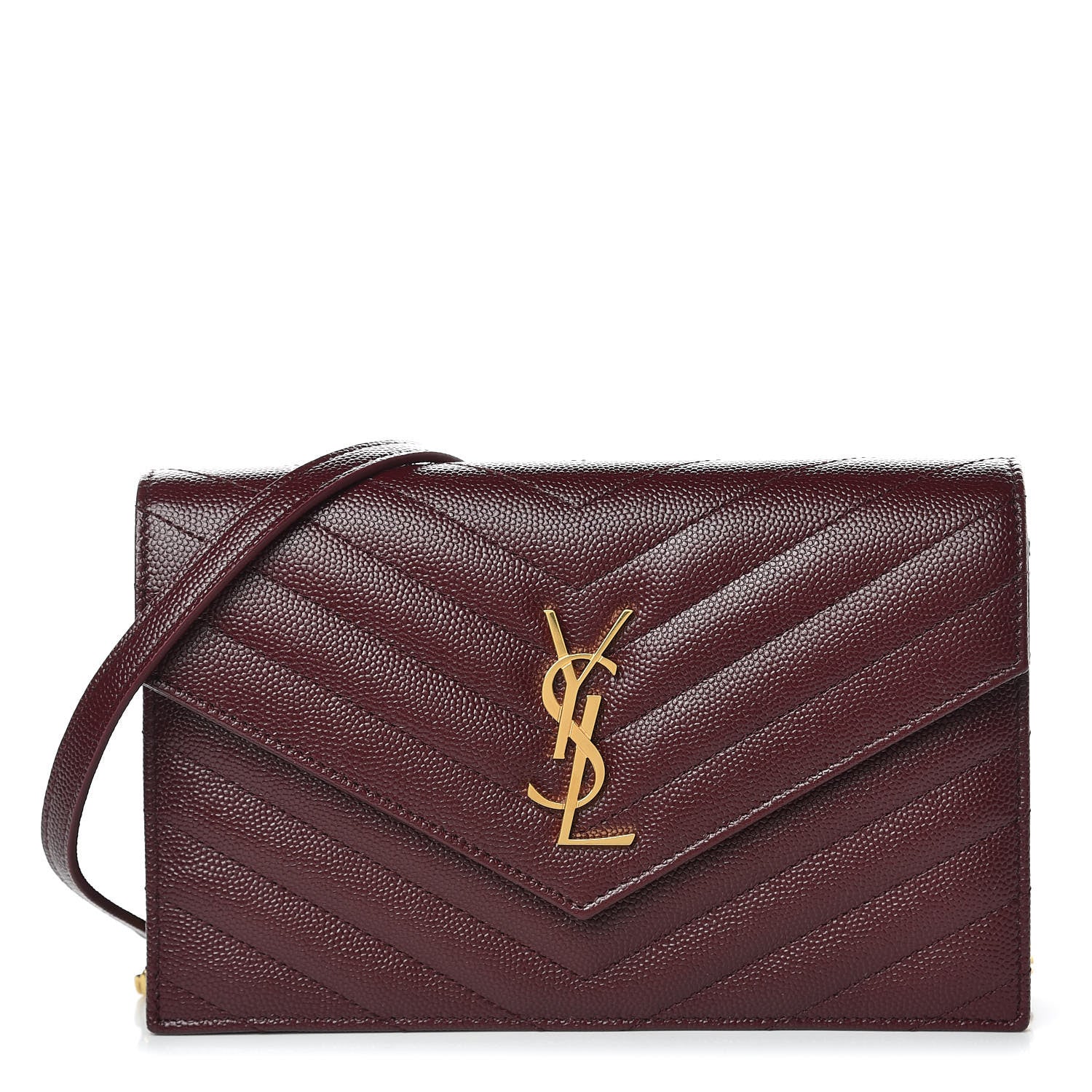 Saint Laurent Grain De Poudre Matelasse Chevron Monogram Envelope Chain Wallet Rouge Legion 1 of 9
