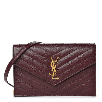 Saint Laurent Grain De Poudre Matelasse Chevron Monogram Envelope Chain Wallet Rouge Legion 1 of 9