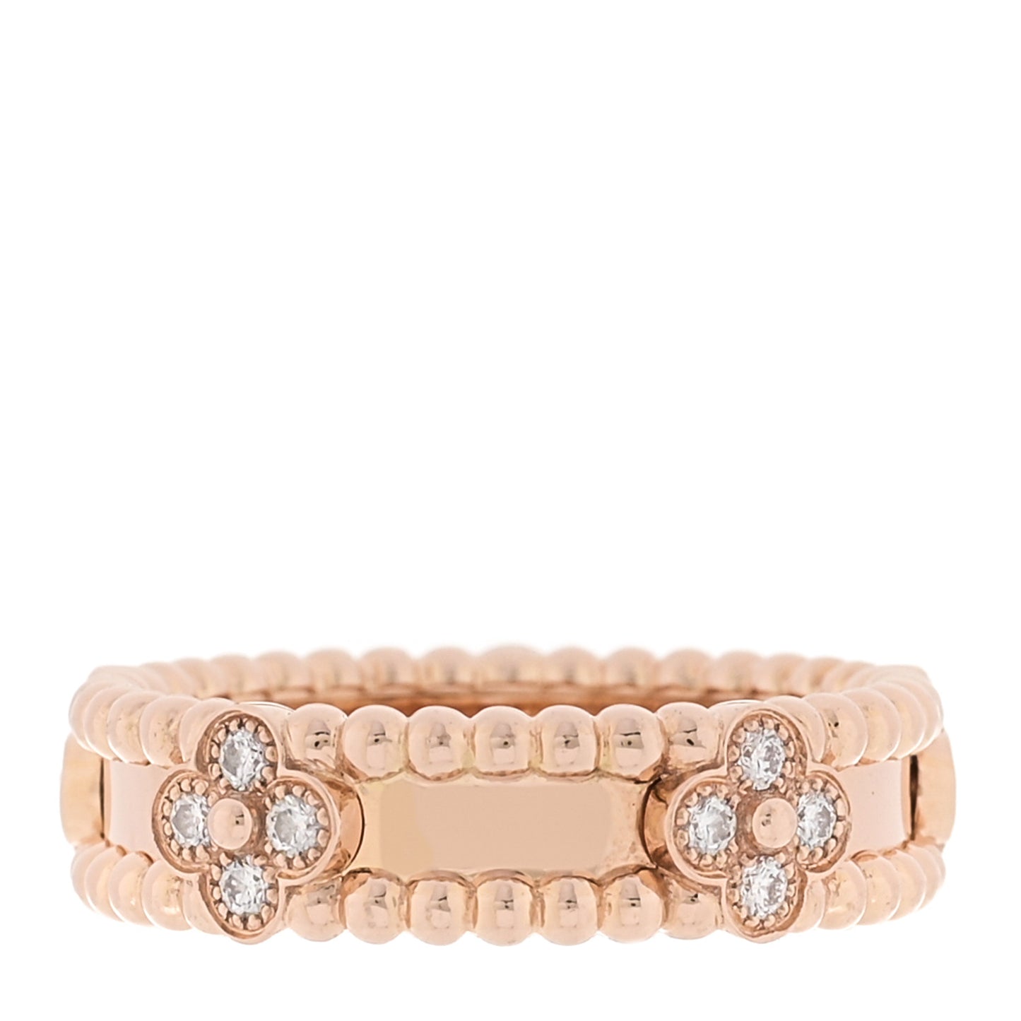 18K Rose Gold Diamond Sweet Perlee Clovers Ring 57 8