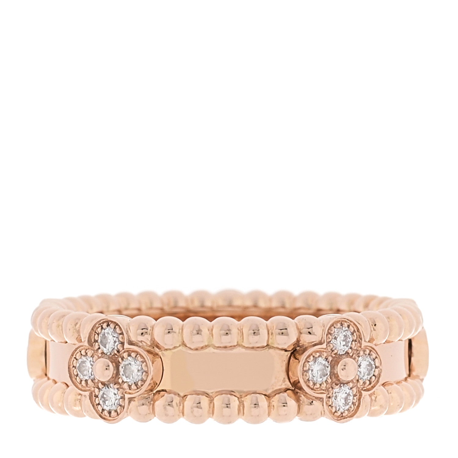 Van Cleef & Arpels 18K Rose Gold Diamond Sweet Perlee Clovers Ring 57 8 3 of 5