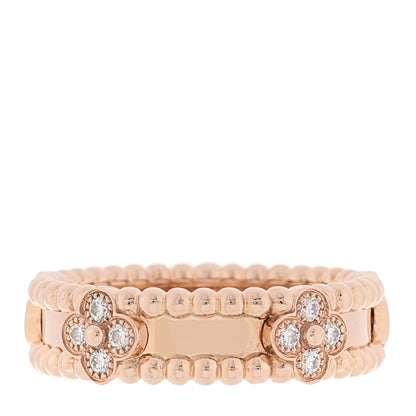 Van Cleef & Arpels 18K Rose Gold Diamond Sweet Perlee Clovers Ring 57 8 3 of 5