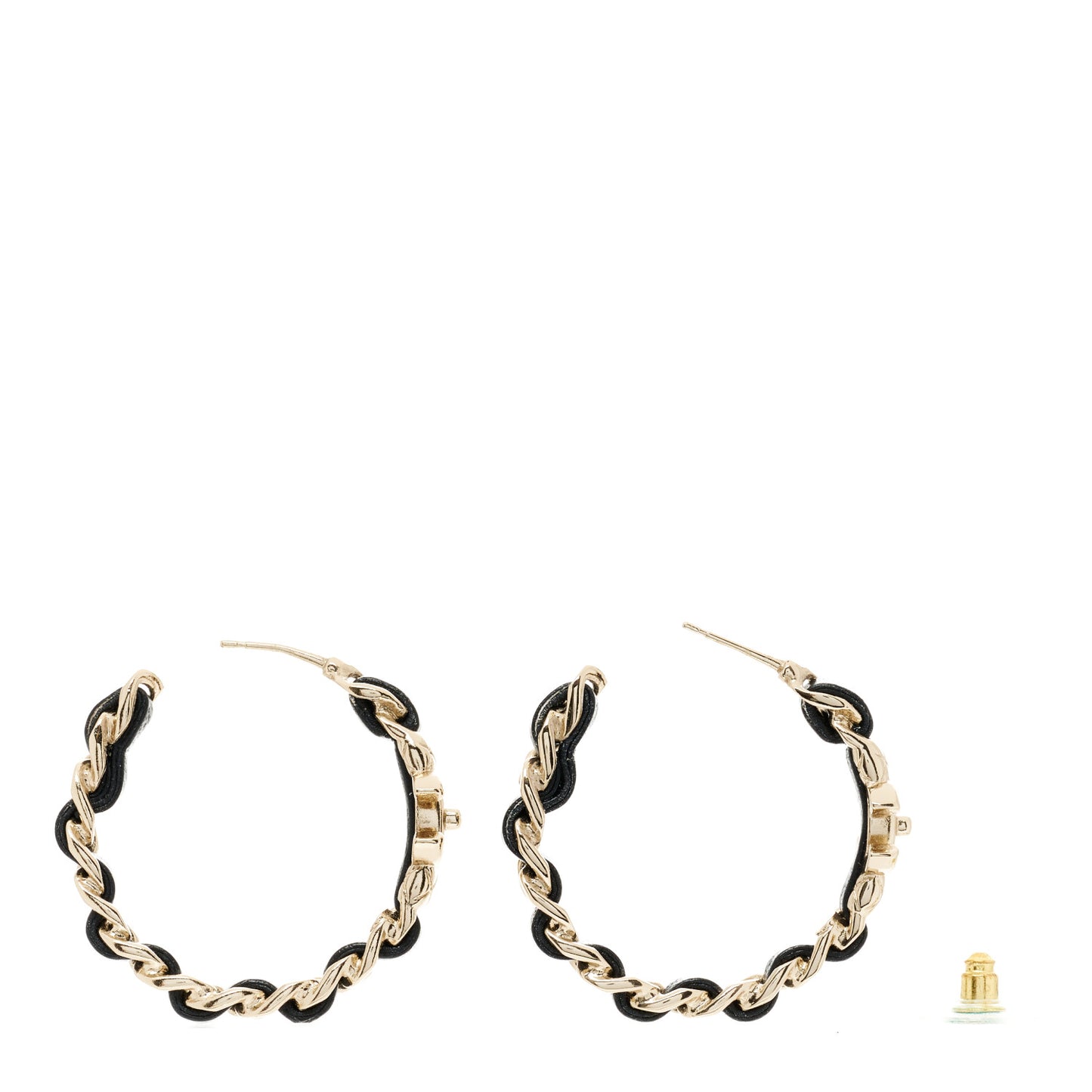 Metal Lambskin Quilted CC Turnlock Chain Hoop Earrings Gold Black