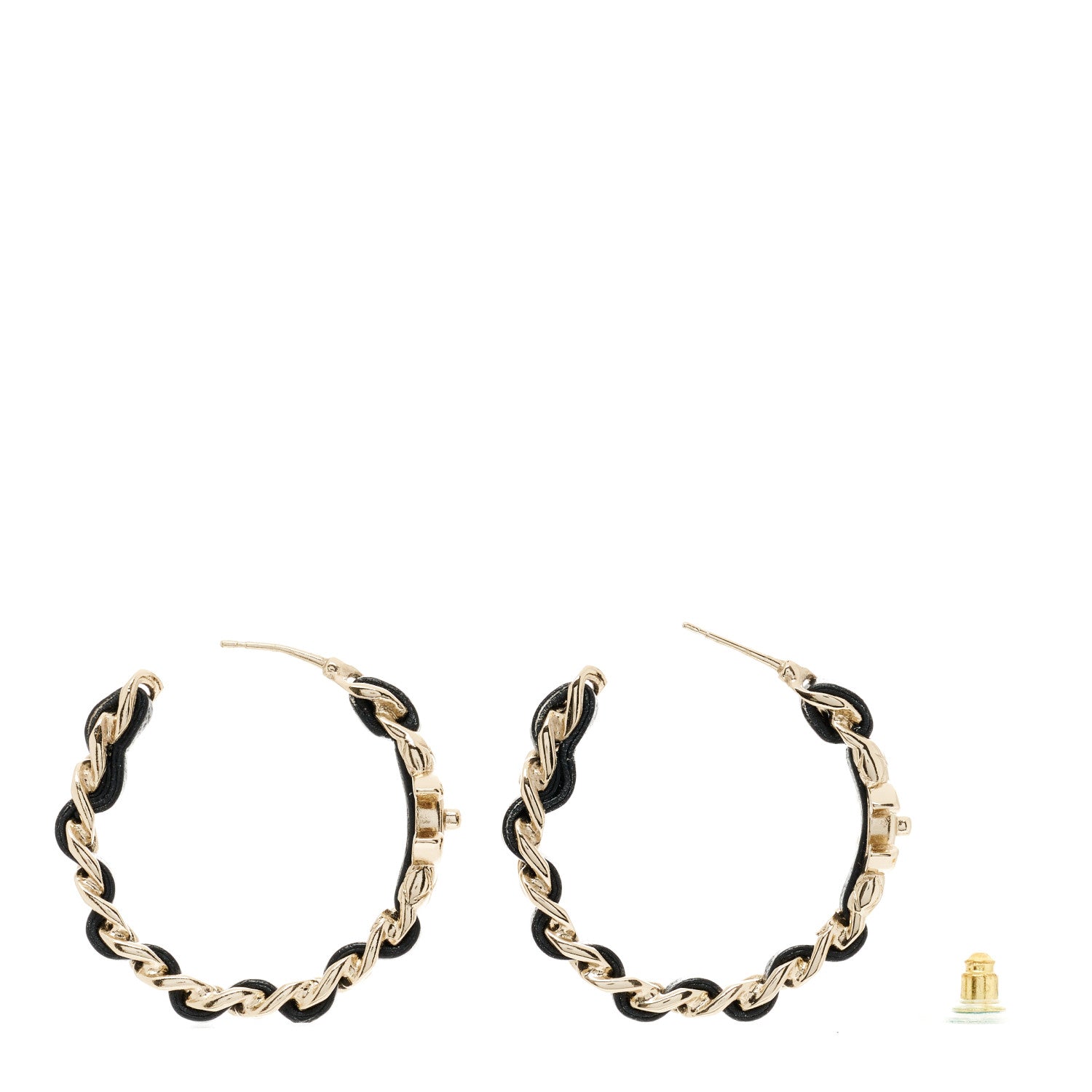 Chanel Metal Lambskin Quilted CC Turnlock Chain Hoop Earrings Gold Black 3 of 4
