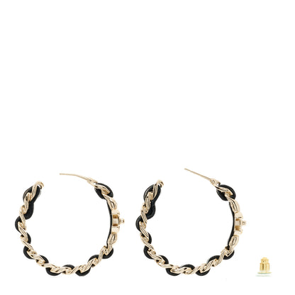 Chanel Metal Lambskin Quilted CC Turnlock Chain Hoop Earrings Gold Black 3 of 4