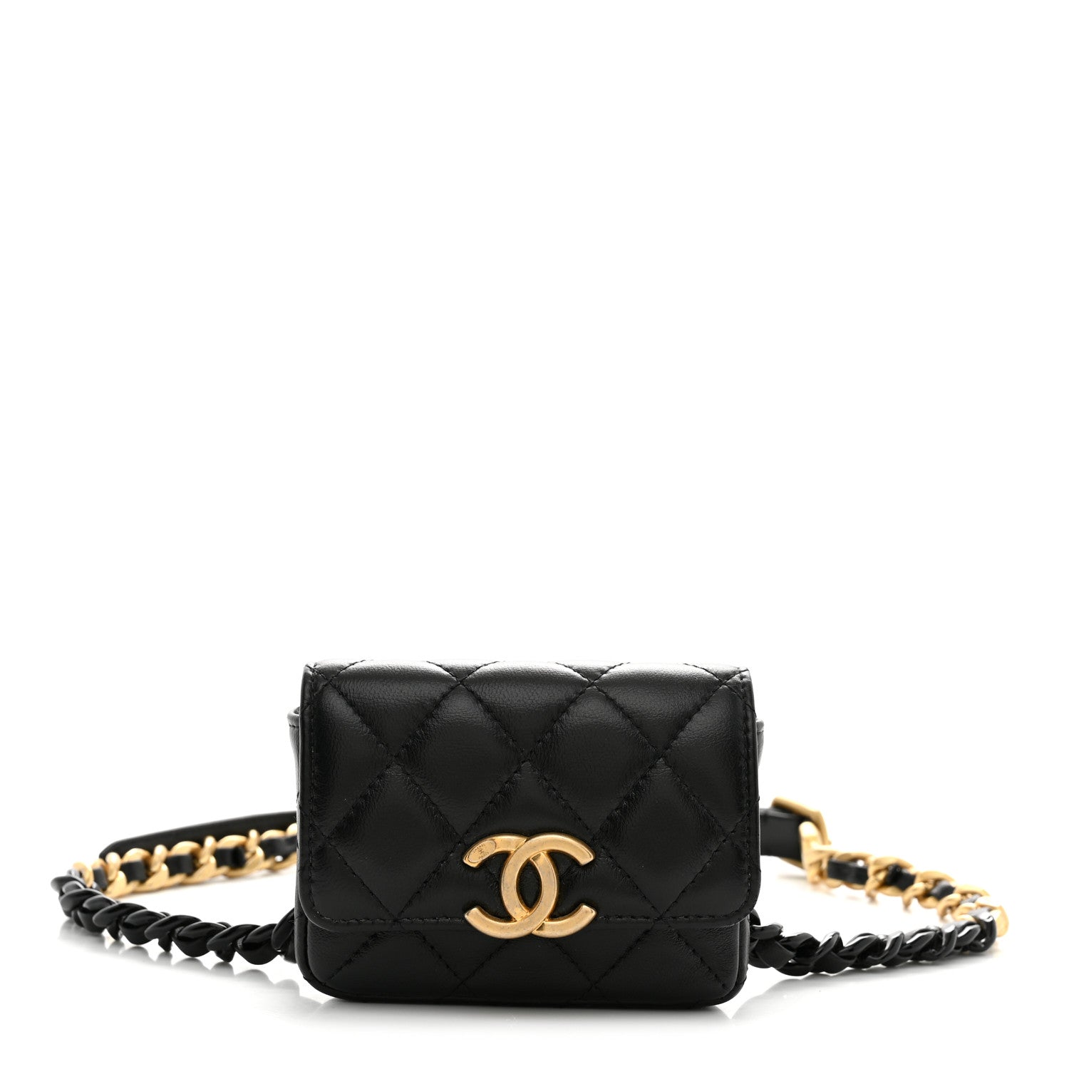 Chanel Lambskin Lacquered Metal Quilted Flap Chain Belt Bag Black 1 of 11