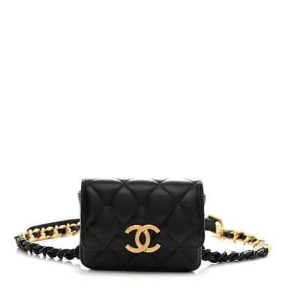 Chanel Lambskin Lacquered Metal Quilted Flap Chain Belt Bag Black 1 of 11