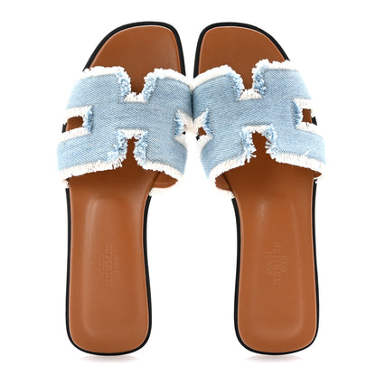 Hermes Denim Oran Fringe Sandals 36 Bleu Clair 2 of 11
