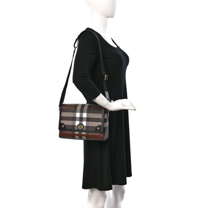 Burberry Calfskin Giant Check E-Canvas Note Crossbody Bag Dark Birch Brown 2 of 8