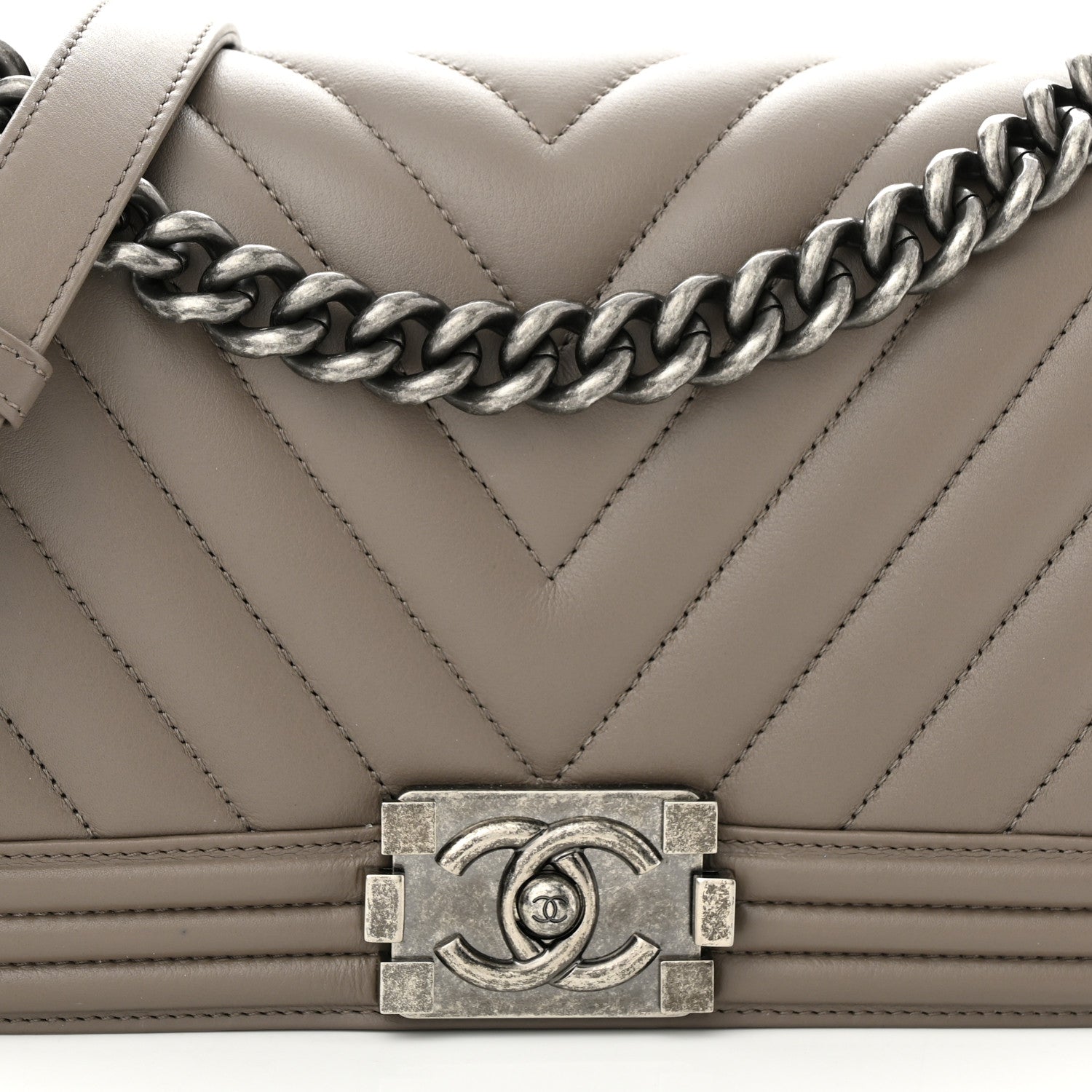 Chanel Calfskin Chevron Quilted Medium Boy Flap Grey 8 of 10