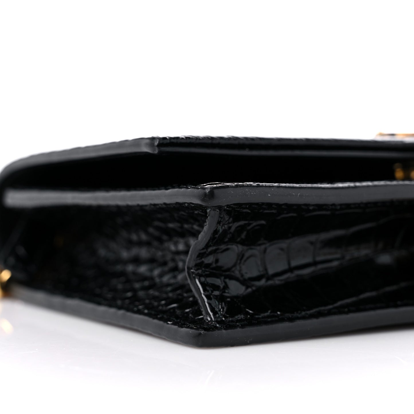 Calfskin Crocodile Embossed Kate Monogram Tassel Chain Wallet Black
