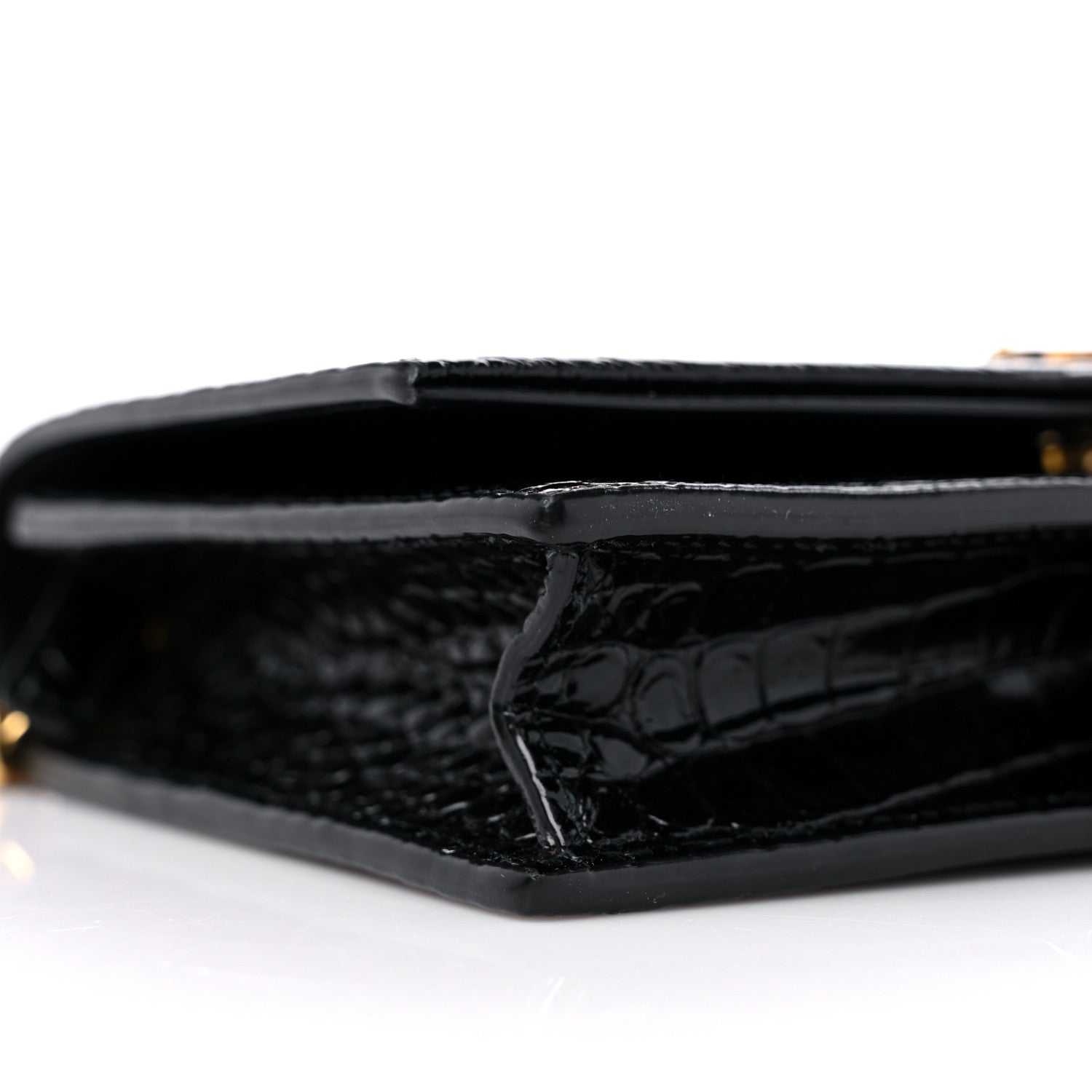 Saint Laurent Calfskin Crocodile Embossed Kate Monogram Tassel Chain Wallet Black 7 of 8