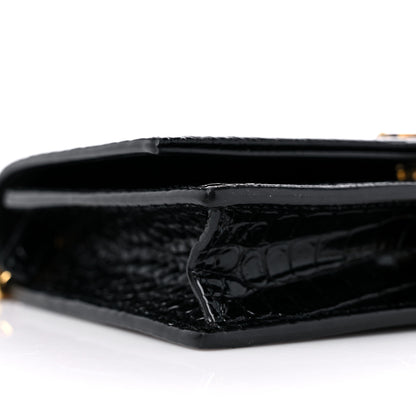 Saint Laurent Calfskin Crocodile Embossed Kate Monogram Tassel Chain Wallet Black 7 of 8