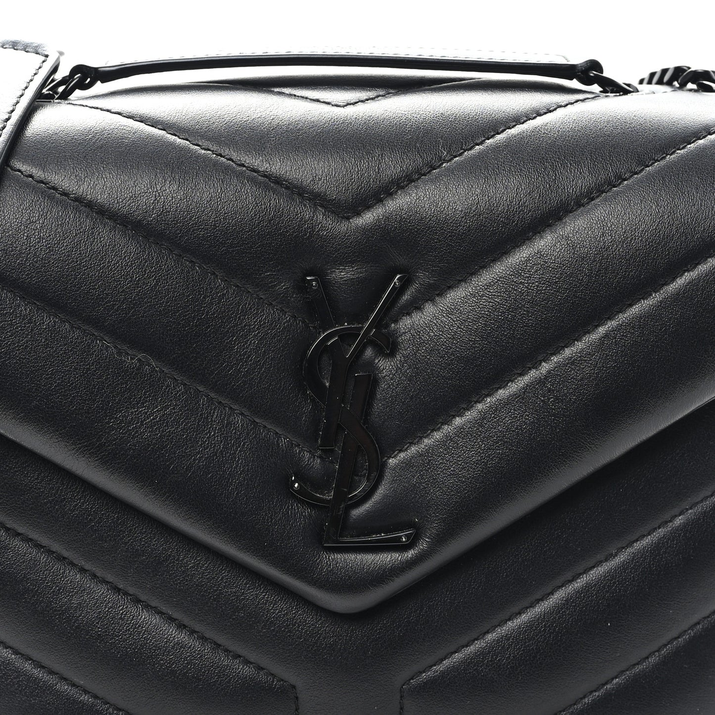 Calfskin Y Quilted Monogram Monochrome Small Loulou Chain Satchel Black