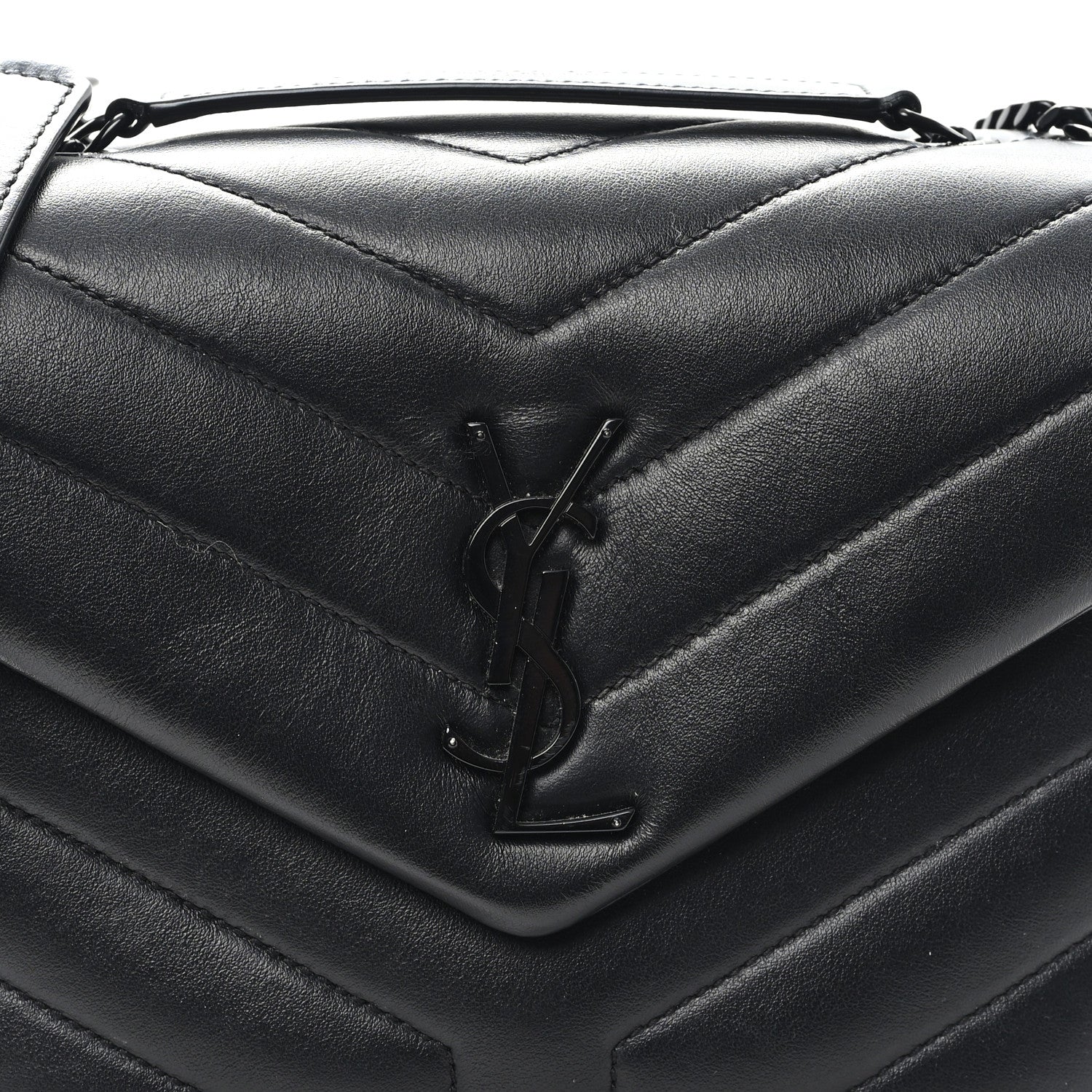 Saint Laurent Calfskin Y Quilted Monogram Monochrome Small Loulou Chain Satchel Black 8 of 12