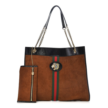 Gucci Suede Patent Large Rajah Chain Tote Nocciola Black 1 of 12