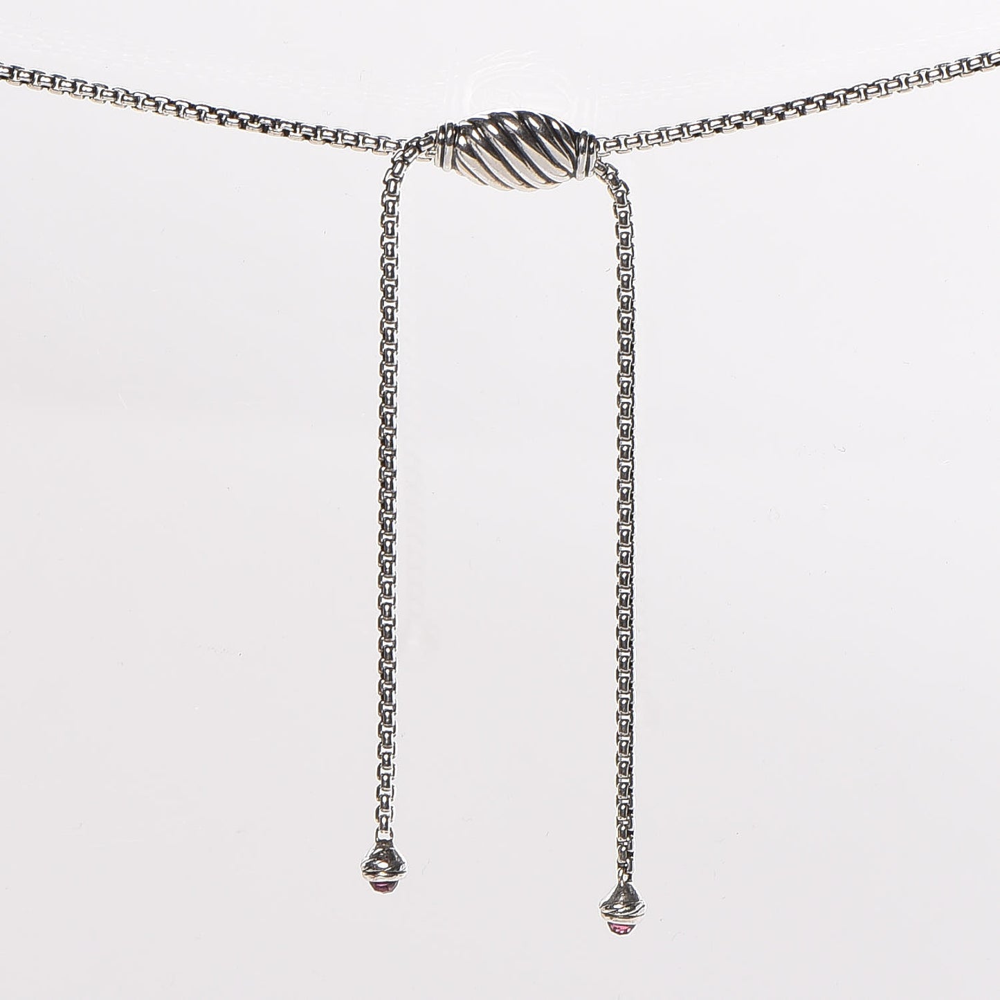 Sterling Silver Rhodolite Garnet Cable Berries Tassel Necklace