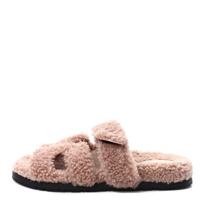 Hermes Woolskin Womens Chypre Sandals 38 Bois De Santal 1 of 7